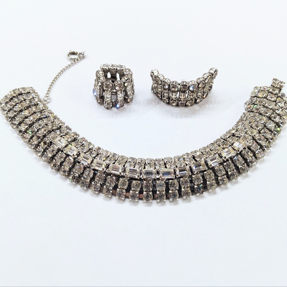Vintage Clear Rhinestone Bracelet Bonus Earrings